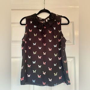 LC Lauren Conrad Black Butterfly Print Blouse